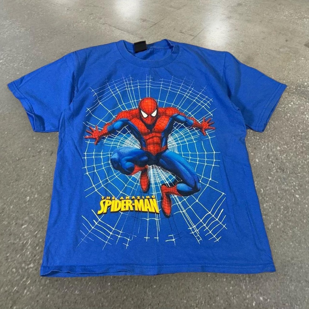 Vintage Marvel Mad Engine Spider-Man Blue Graphic T-Shirt Youth Large